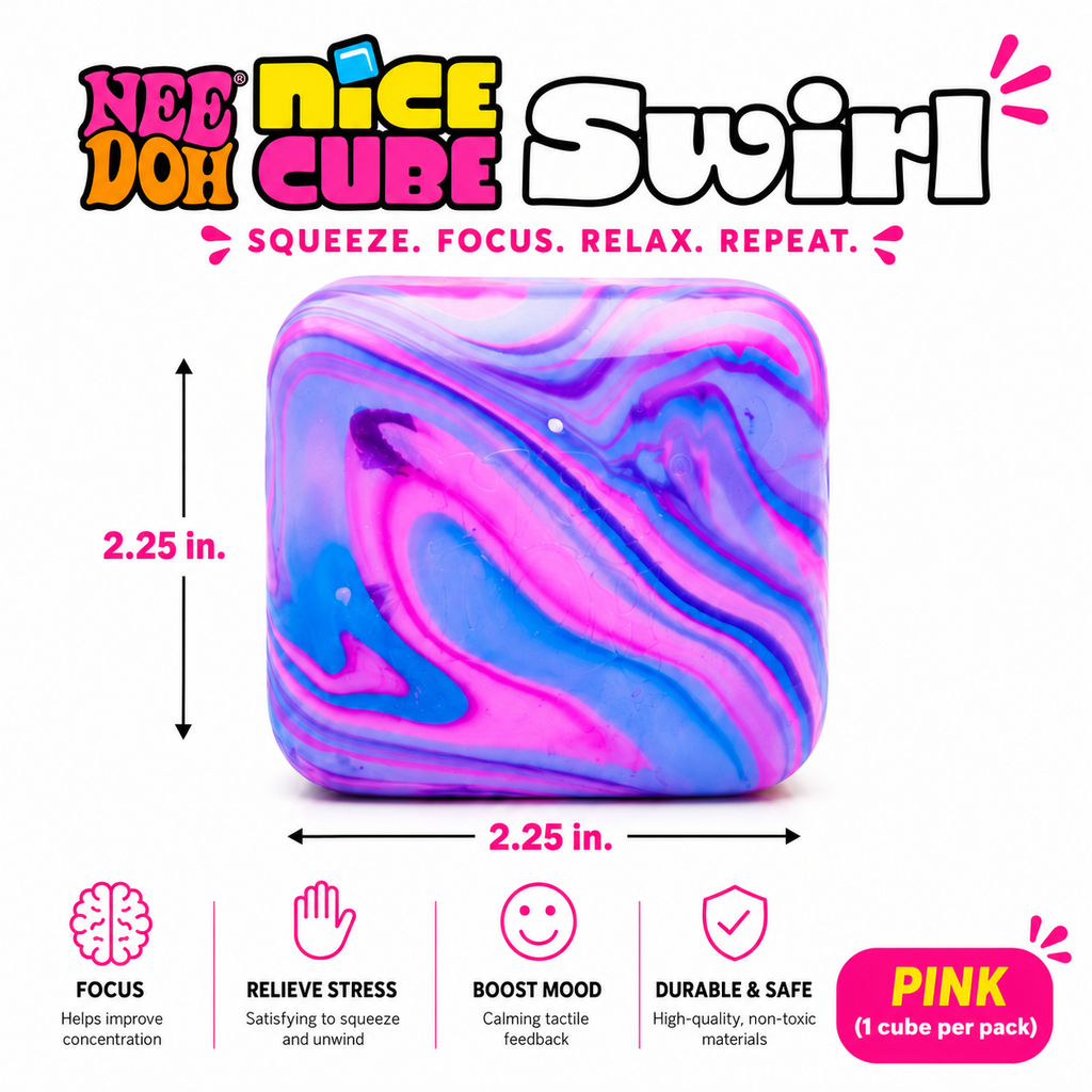 Kiddo Toy World NeeDoh Nice Cube Swirl - Sensory Toy with a Super Solid Squish - Stress Cubes Unique, Swirling Color Blend - Color May Vary (1 Per Pack)