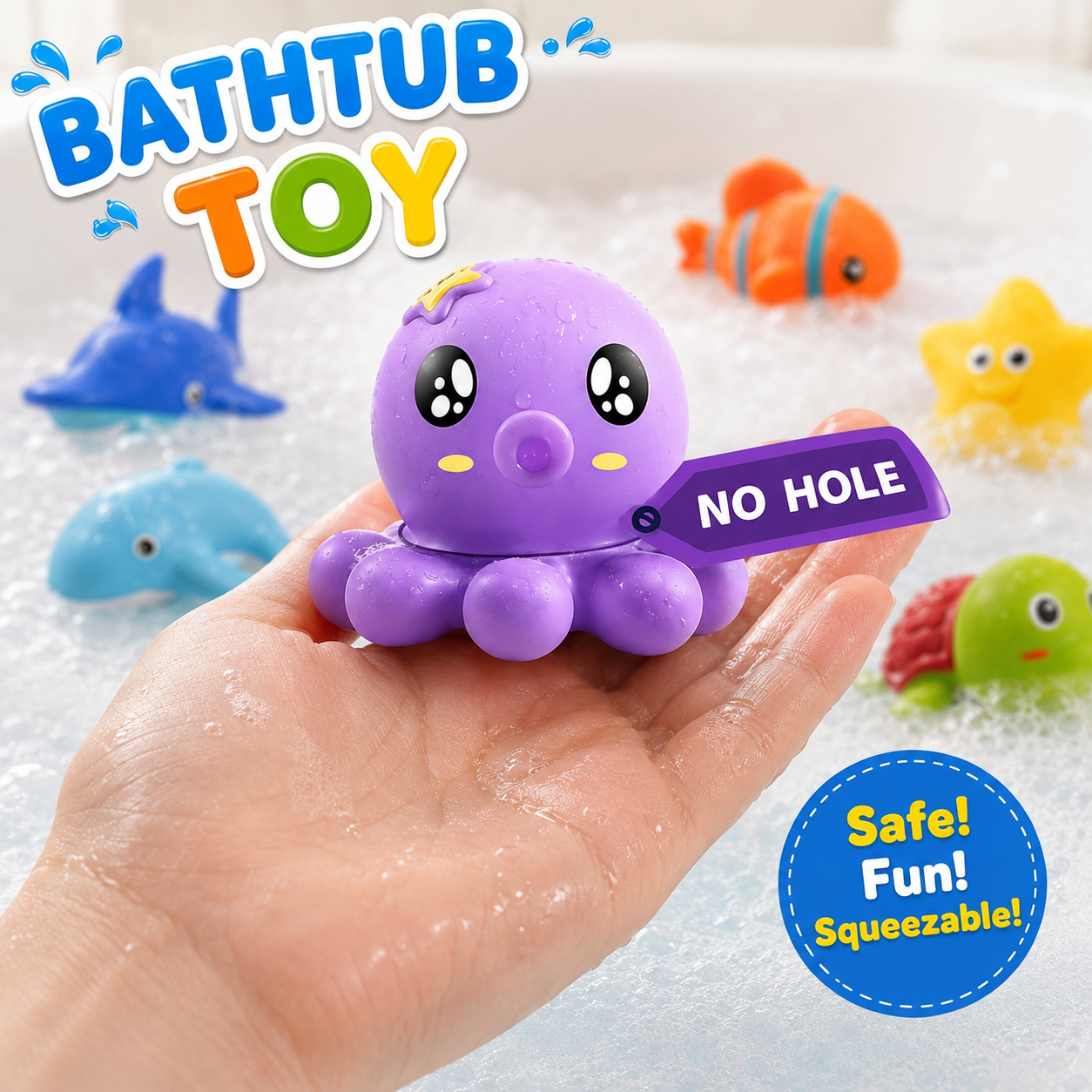Infant Bath Toys for 18 Months - 6 Pcs Set - No Hole Animal Bathtub Toys - Baby Bath Tub Toys