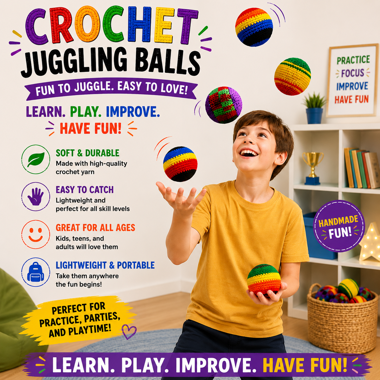 Hand-Made Knitted Footbags Set(Random 6PCS) - Colorful Crochet Foot Bag Kick Balls for Adults and Beginners - Small Kick Sack for Juggling Practice, Indoor Outdoor Games - Party Favors and Group Play