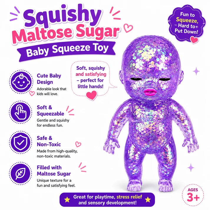 Baby Squishy Oversized Glossy Doll Toy Sparkling Soft Rubber Stress Relief Toy Stress Relief Cute Maltose Doll for Teens and Adults Anxiety Relief Party Gift