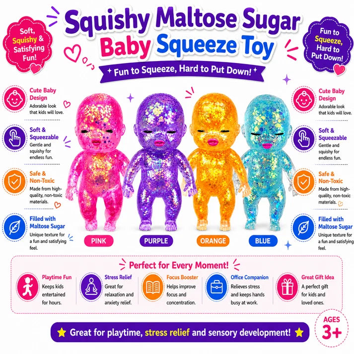 Baby Squishy Oversized Glossy Doll Toy Sparkling Soft Rubber Stress Relief Toy Stress Relief Cute Maltose Doll for Teens and Adults Anxiety Relief Party Gift