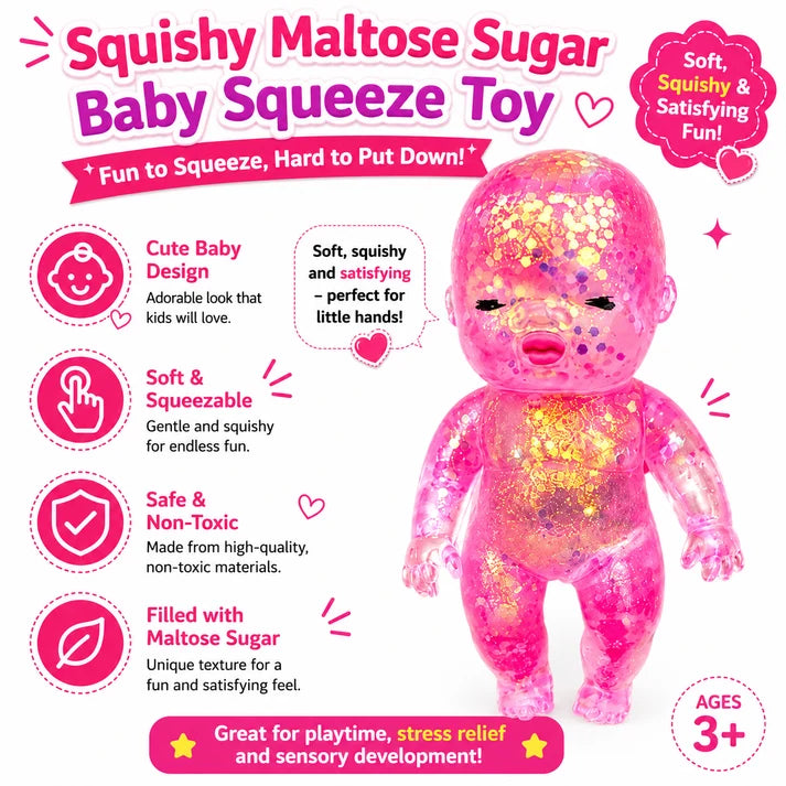 Baby Squishy Oversized Glossy Doll Toy Sparkling Soft Rubber Stress Relief Toy Stress Relief Cute Maltose Doll for Teens and Adults Anxiety Relief Party Gift