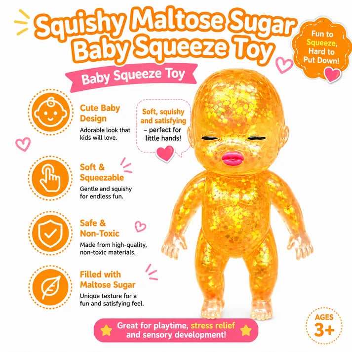 Baby Squishy Oversized Glossy Doll Toy Sparkling Soft Rubber Stress Relief Toy Stress Relief Cute Maltose Doll for Teens and Adults Anxiety Relief Party Gift