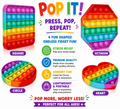 4 Pack Rainbow Pop it Fidget Toy - Bubble Sensory Toy for Kids and Adults - Stress Reliever - 4 Shapes Poppers - Heart - Circle - Octagon - Square Pressure Relieving