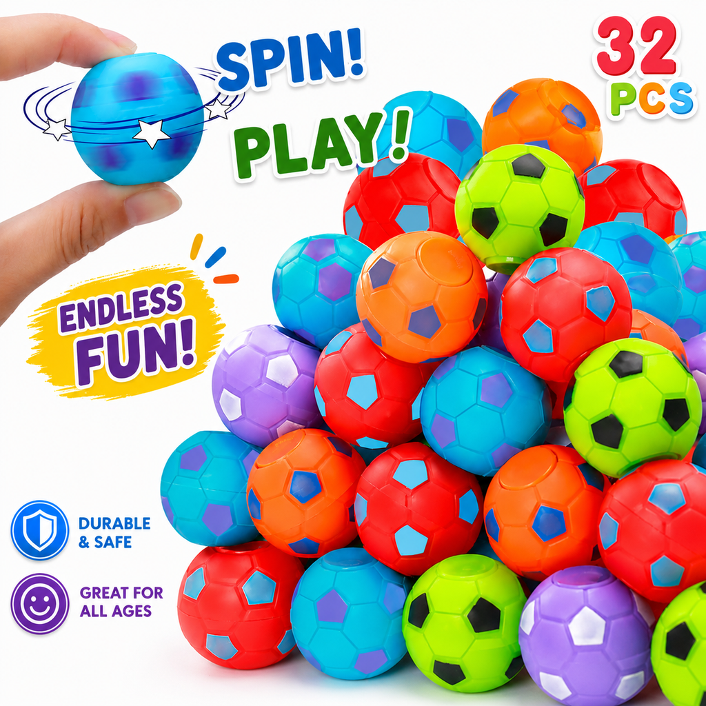 32PCS Fidget Spinner Balls Soccer World Cup Party Favors Bulk for Kids 4-8 8-12 Goodie Treat Bag Stuffers Classroom Treasure Toys Carnival Prize Pinata Filler Birthday Trinket Return Gifts