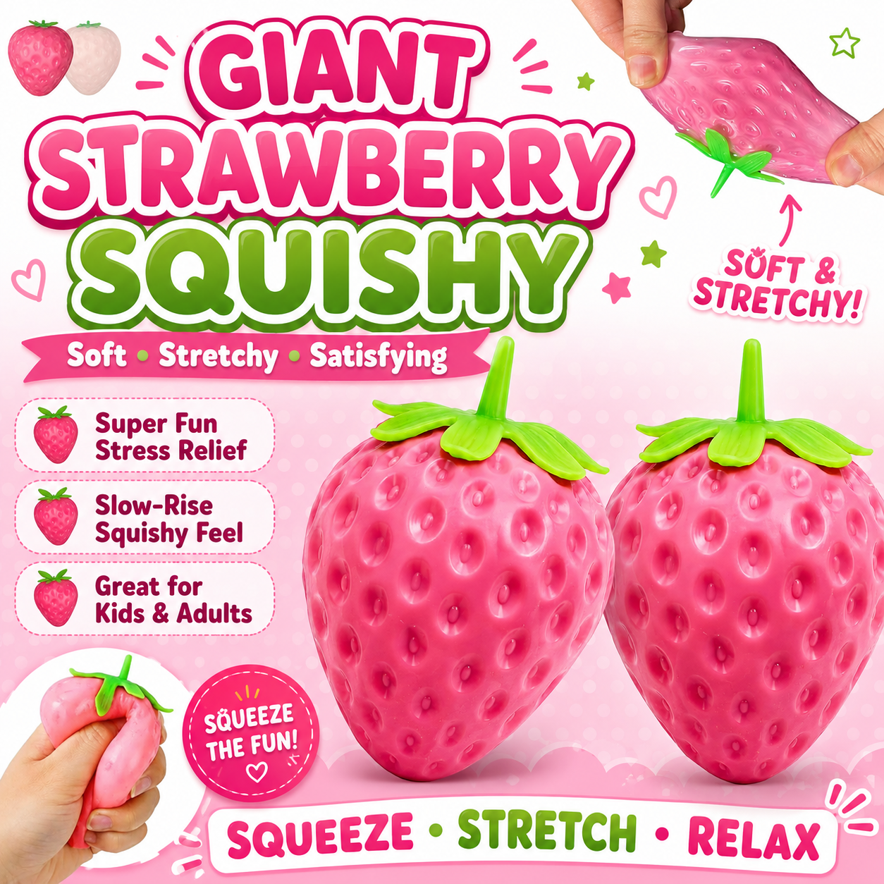 2 Pack UV Color Changing Strawberry Squishy Toys - Soft Slow Rising Fruit Squeeze Stress Balls - Cute Fidget Sensory Toys for Stress Relie - Classroom Rewards Desk Decor