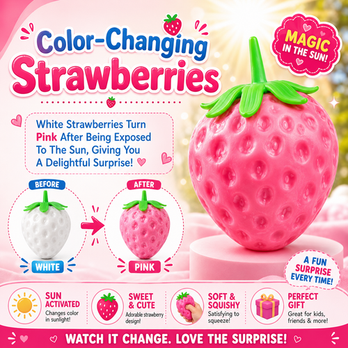 2 Pack UV Color Changing Strawberry Squishy Toys - Soft Slow Rising Fruit Squeeze Stress Balls - Cute Fidget Sensory Toys for Stress Relie - Classroom Rewards Desk Decor