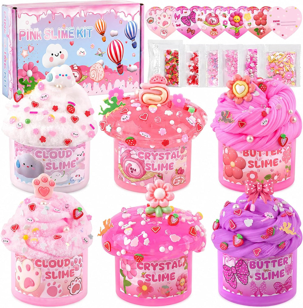 6 Pack Slimes - Pink Slime Kids - Cloud Slime kit for Girls Ages 8-12 - Toys for Girls and Boys - for Kids Slime Set Party kit Goodie Bag Stuffers - 4 5 6 7 8 9 10 Year Old Girl Birthday Gift Cute Stuff