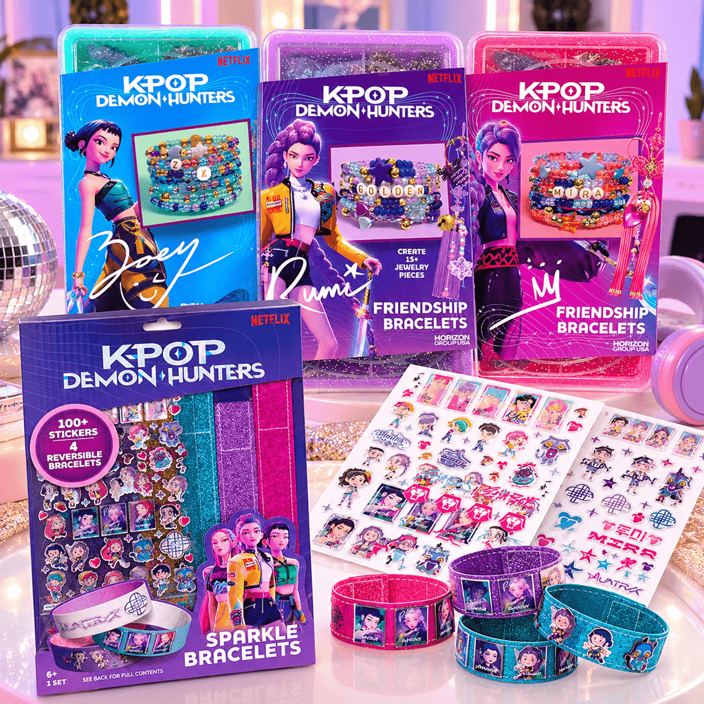 KPop Demon Hunters Bracelet Making Combo – Sparkle Bracelet Kit + Rumi, Mira & Zoey Friendship Bracelet 3-Pack
