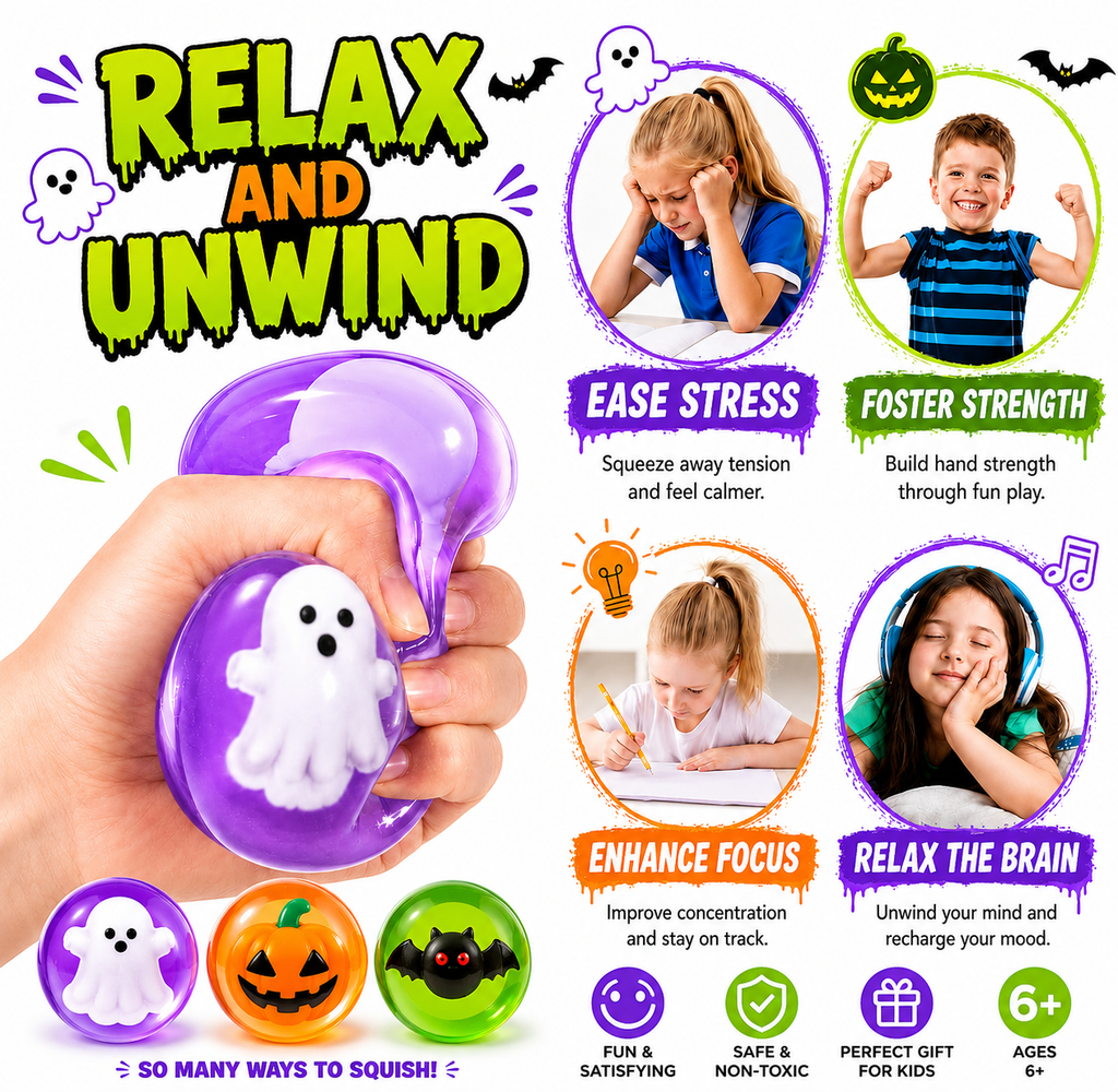 3Pcs Halloween Squishy Stress Ball Glow in The Dark Squeeze Ball Fidget Toy