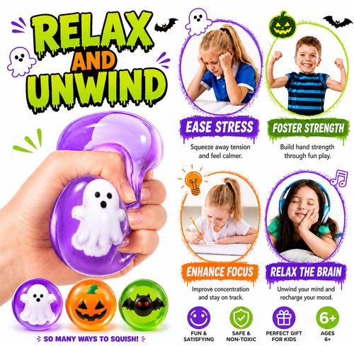 3Pcs Halloween Squishy Stress Ball Glow in The Dark Squeeze Ball Fidget Toy