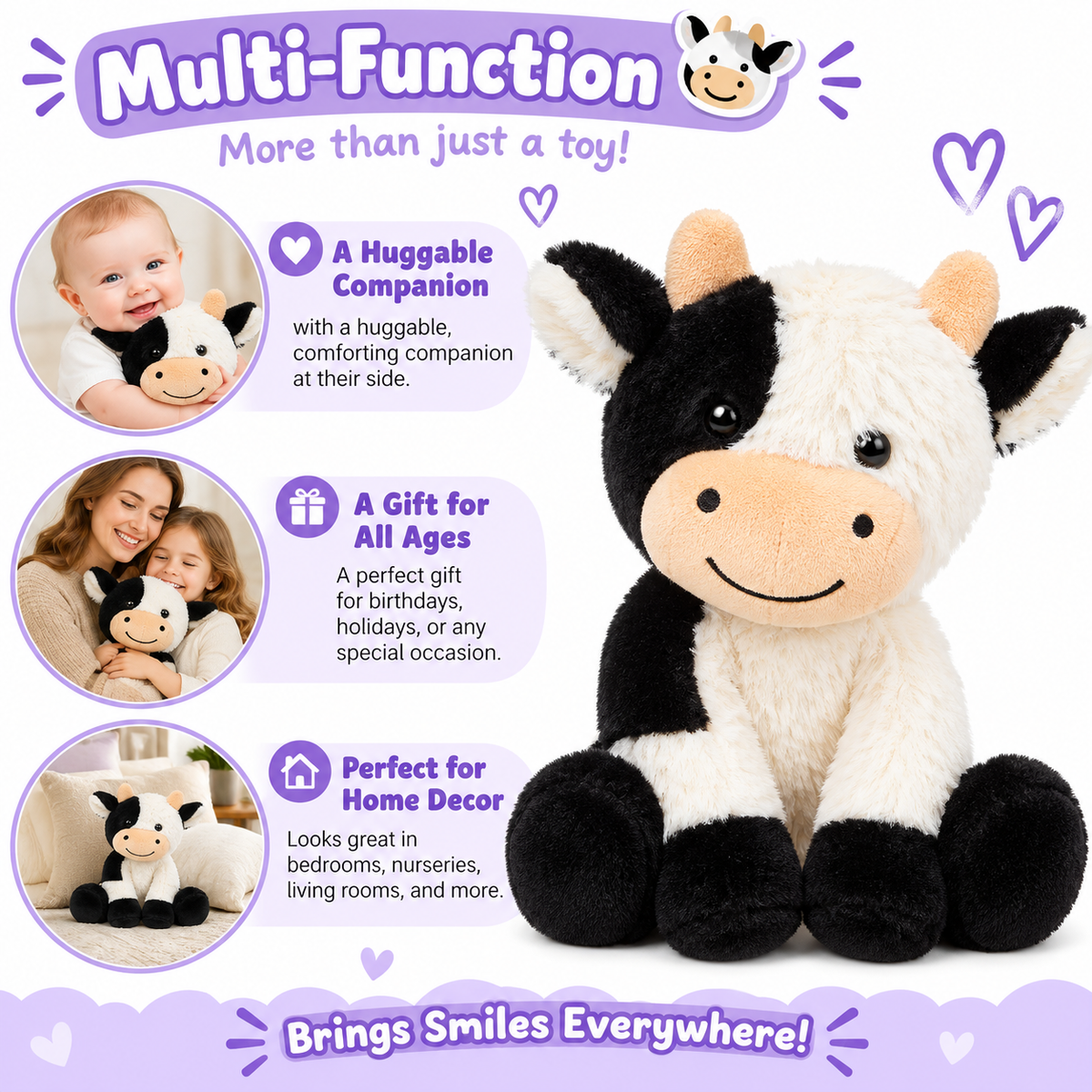 9" Cow Stuffed Animals Soft Cuddly Cow Plush Stuffed Animal Toy