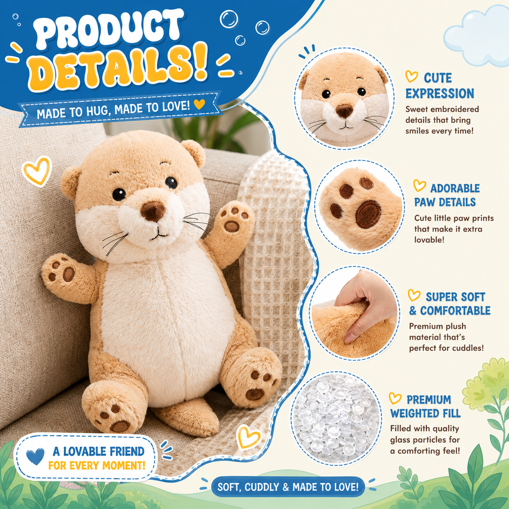 Weighted Otter Stuffed Animal, Realistic Soft Fluffy Brown Otter Plush Toy, Cuddly Plushie Pillow for Kids Adults, Bed Car Home Decor & Gift