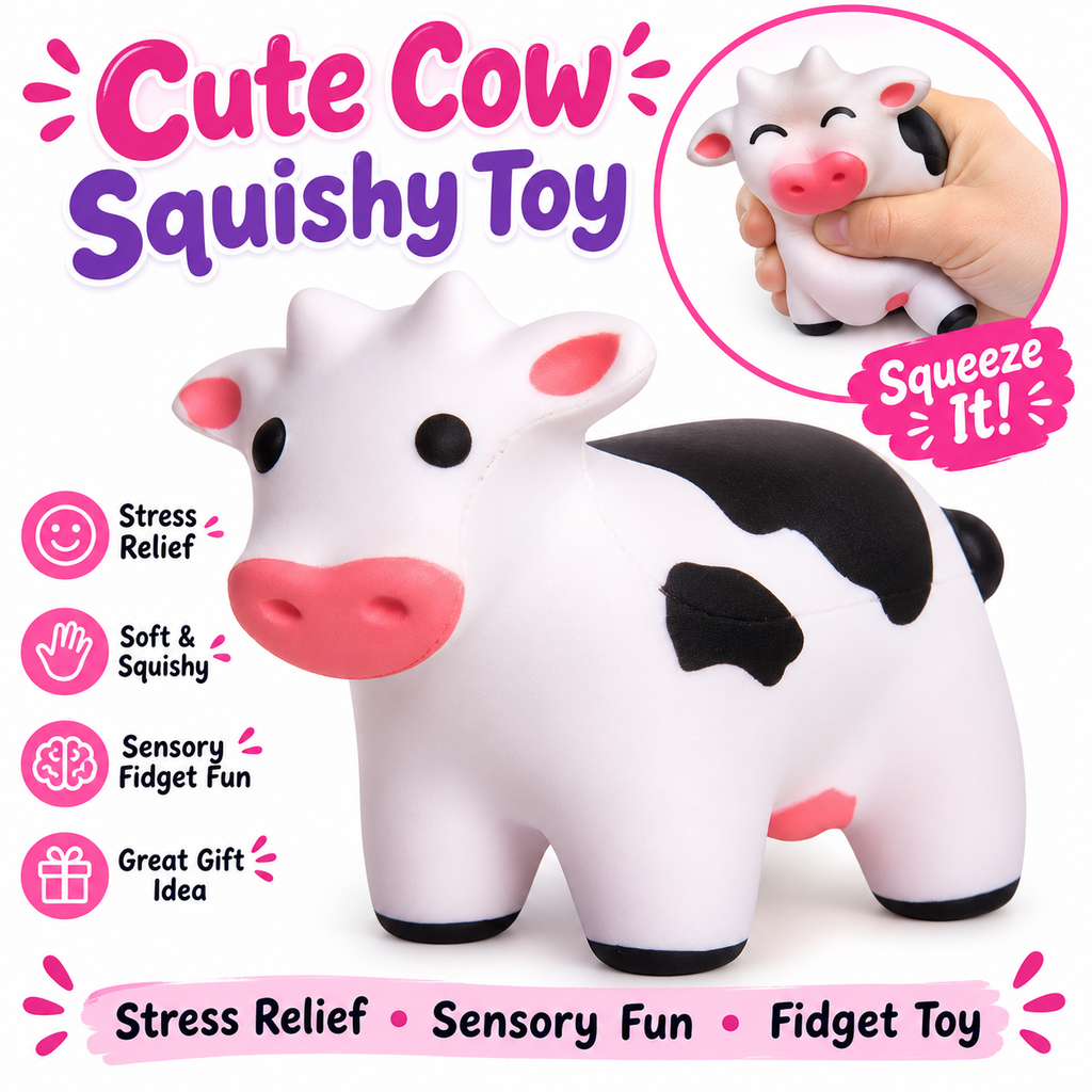 Cute Cow Squishy Squeeze Toy – Soft Sensory Fidget Toy for Kids