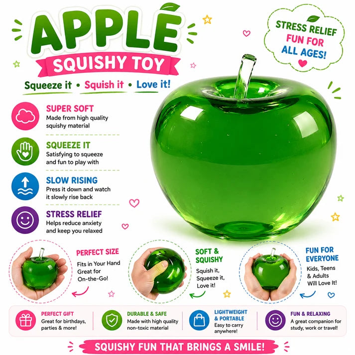 Apple Squishy - Apple Squishies - Cute Sensory Fidget Stress Ball for Anxiety - Classroom Rewards - Party Favors