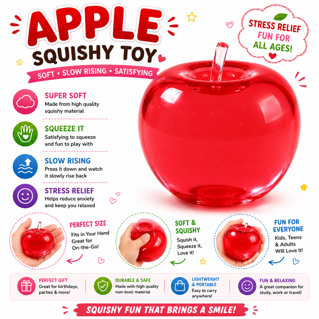 Apple Squishy - Apple Squishies - Cute Sensory Fidget Stress Ball for Anxiety - Classroom Rewards - Party Favors