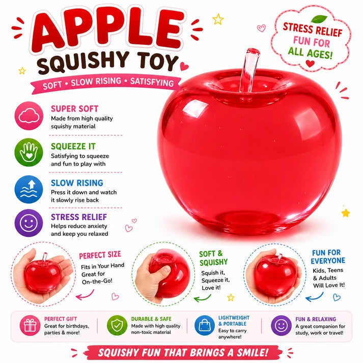 Apple Squishy - Apple Squishies - Cute Sensory Fidget Stress Ball for Anxiety - Classroom Rewards - Party Favors