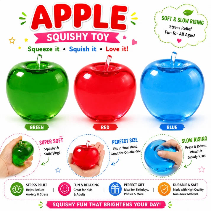 Apple Squishy - Apple Squishies - Cute Sensory Fidget Stress Ball for Anxiety - Classroom Rewards - Party Favors