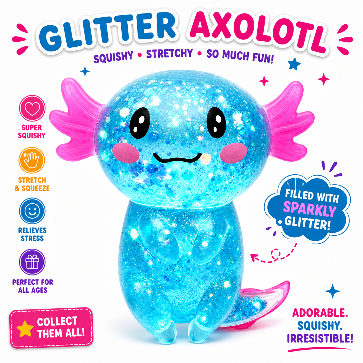 Colorful Axolotl Squishy Fidget Toy Stretchy Salamander Stress Relief Squeeze