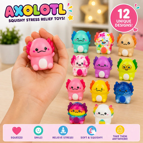 12PC Axolotl Squishy Toys – Soft Slow Rising Stress Relief Sensory Fidget Toys for Kids Girls – Classroom Rewards - Birthday Party Favors - Treasure Box Prizes
