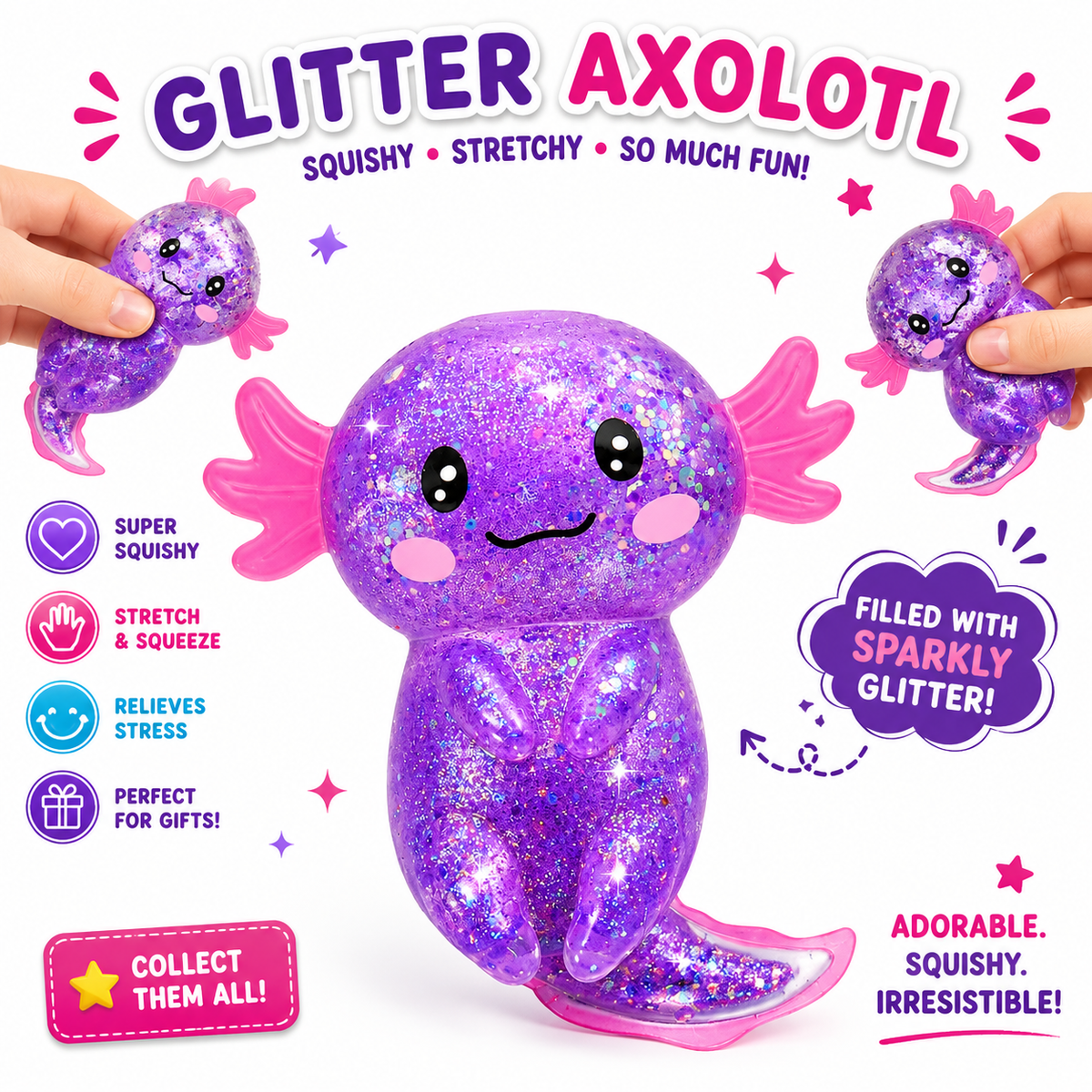 Colorful Axolotl Squishy Fidget Toy Stretchy Salamander Stress Relief Squeeze