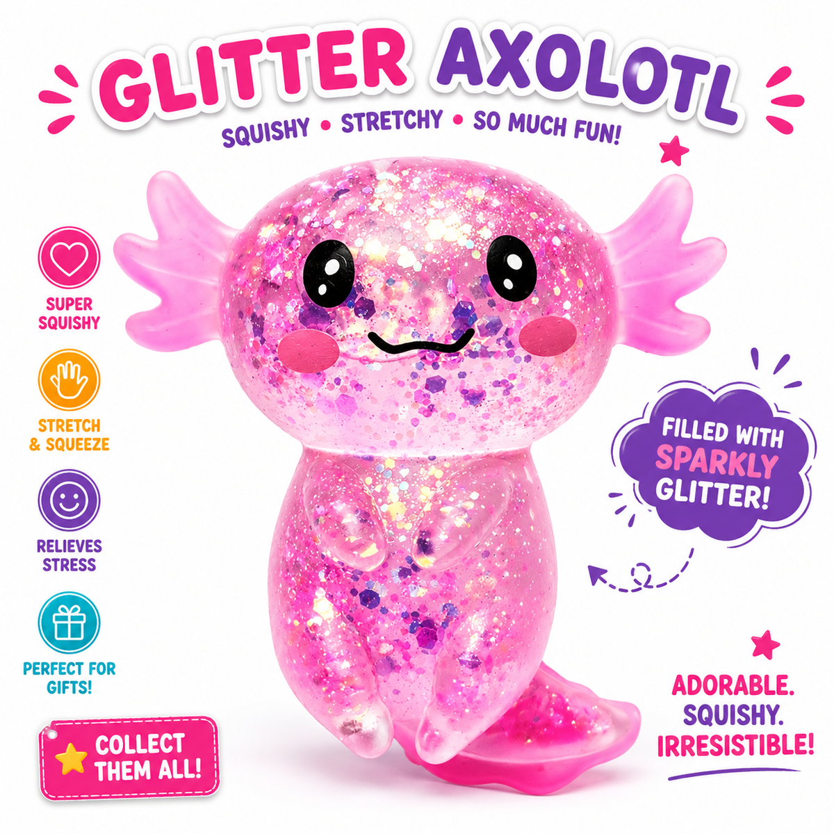 Colorful Axolotl Squishy Fidget Toy Stretchy Salamander Stress Relief Squeeze