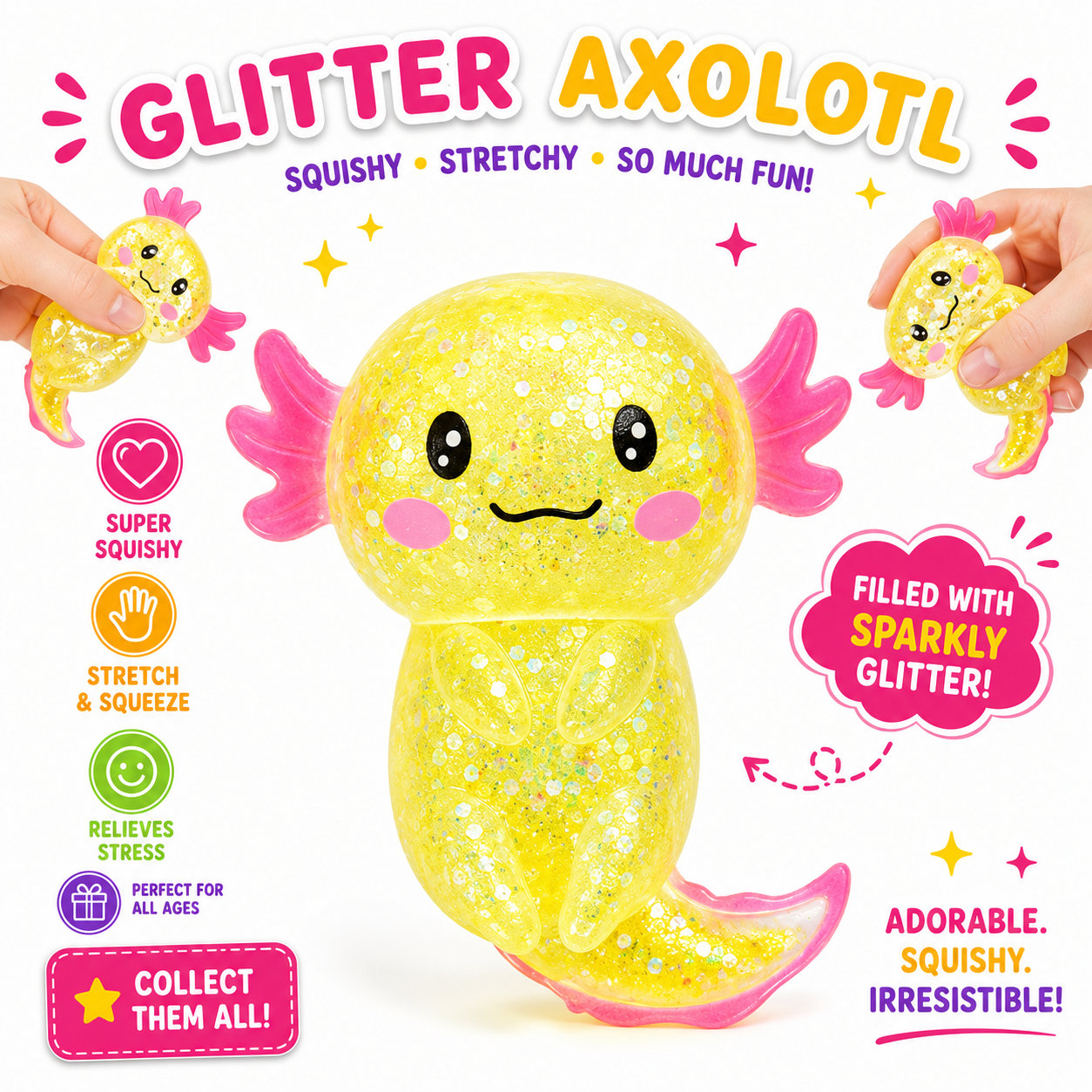 Colorful Axolotl Squishy Fidget Toy Stretchy Salamander Stress Relief Squeeze