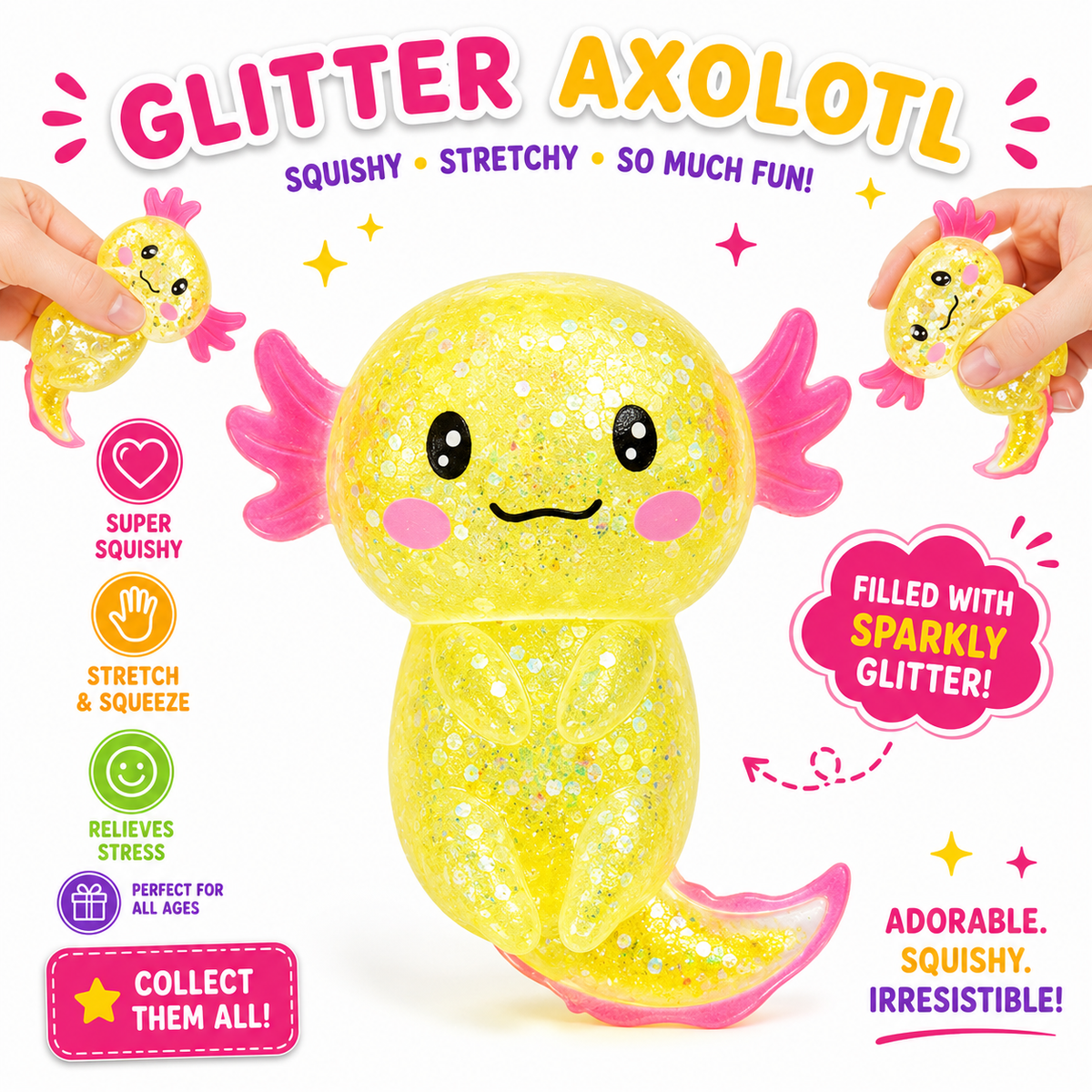 Colorful Axolotl Squishy Fidget Toy Stretchy Salamander Stress Relief Squeeze