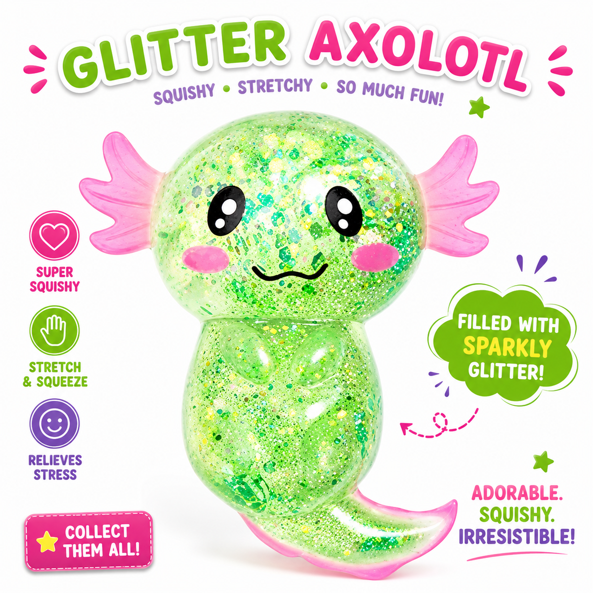 Colorful Axolotl Squishy Fidget Toy Stretchy Salamander Stress Relief Squeeze