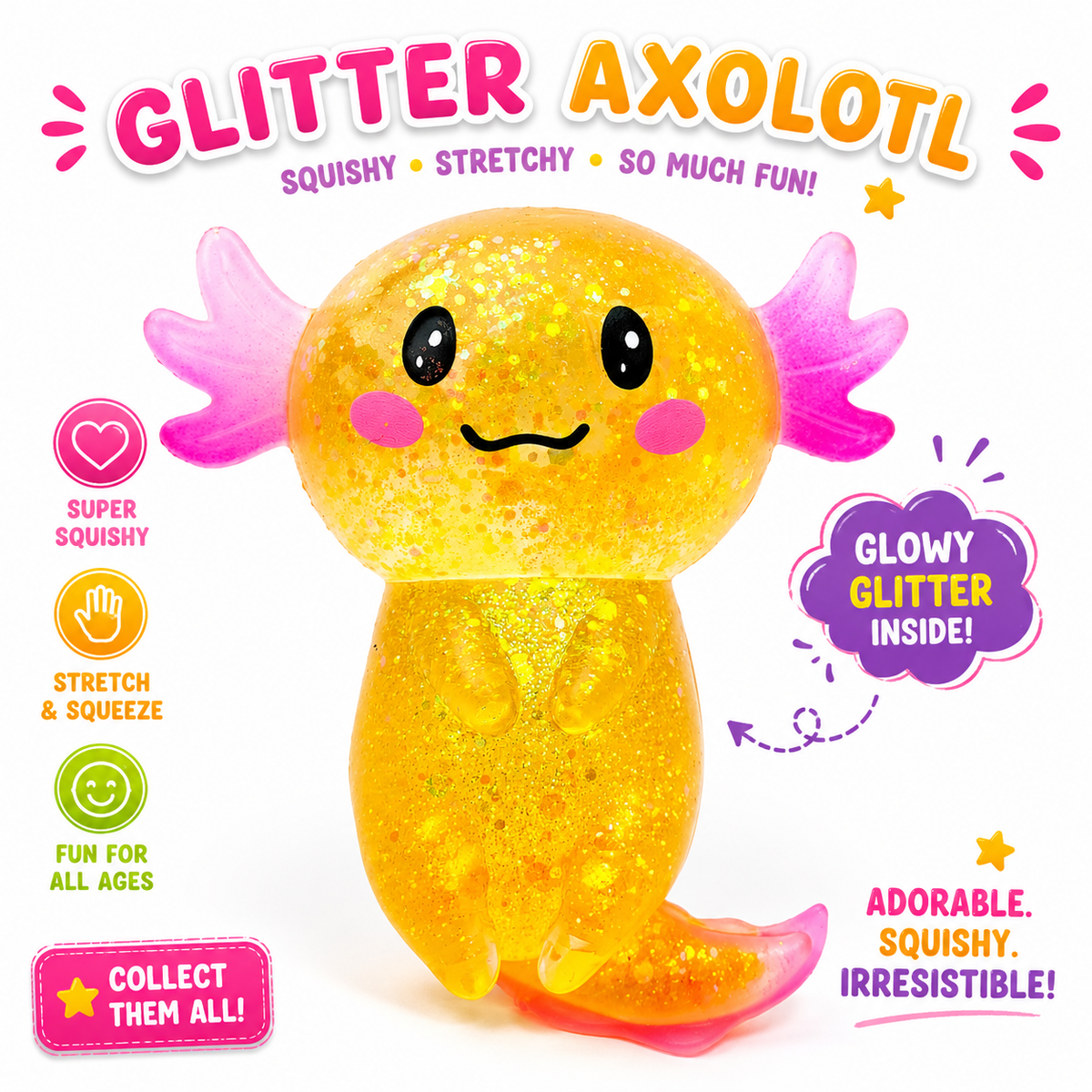 Colorful Axolotl Squishy Fidget Toy Stretchy Salamander Stress Relief Squeeze