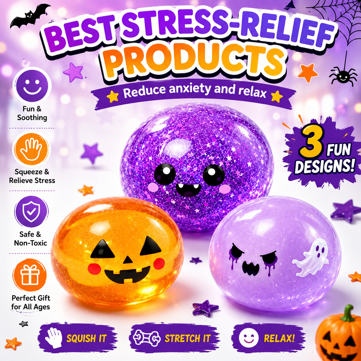 Halloween Spooky Ghost Ball - Halloween Squeeze with Box - Stress Relief Fidget Sensory for Anxiety Relief
