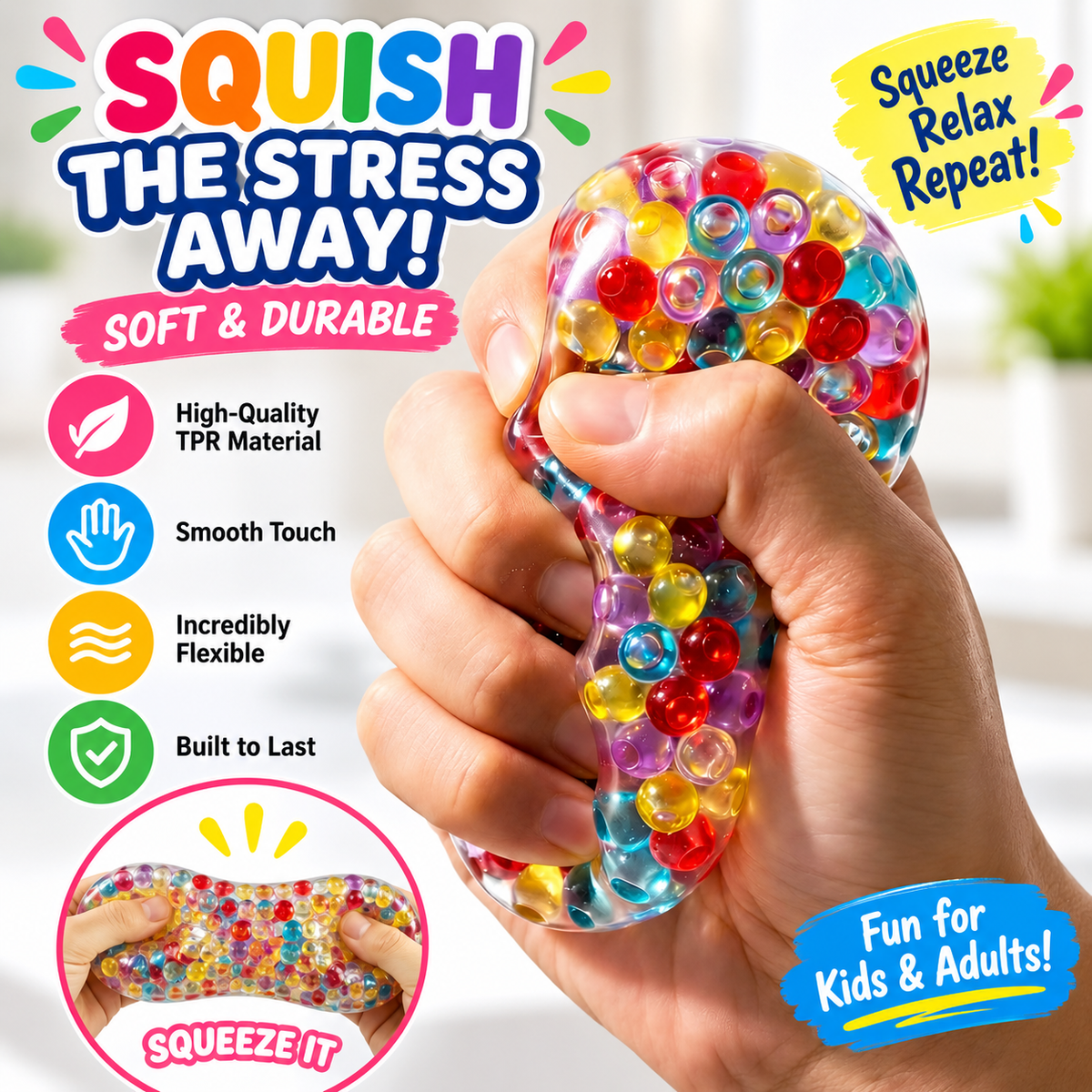 Crunchy Squishy Stress Ball Toys - Squeeze Balls Fidget Toys for Adults - Grape Noisy Squishy Ball for Relieve Stress Crunchy Sensory Toy
