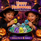 6 Pack Halloween Ghost Stress Balls Glitter Squishy Squeeze Toys for Kids Stress Relief Halloween Party Favors Halloween Treat Bags Gifts