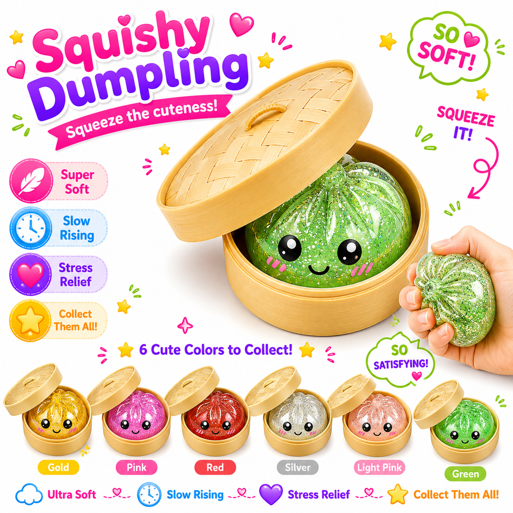Dumpling Squishy Toys -  Gaint Dumpling Squishy Mystery Box - Assorted Colors - Colorful Squishies Dumplings Stress Balls Toy - Stocking Stuffers with Food Steamer Stretchy Desk Toy