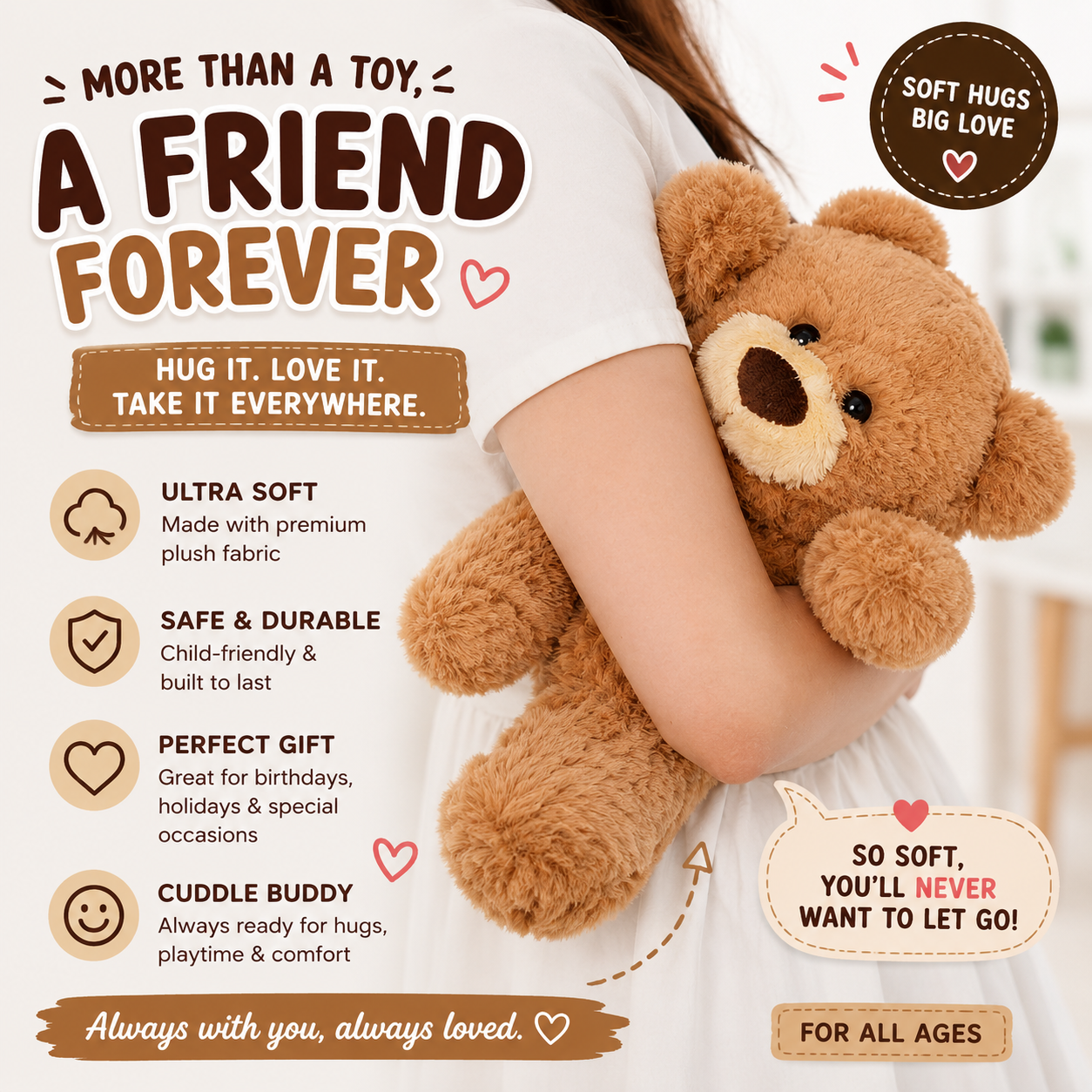 10inch Teddy Bear Stuffed Animal - Soft Teddy Bear Plushie Toys - Birthday Christmas Valentine's Day Gifts for Kid Boys Girls (Brown)