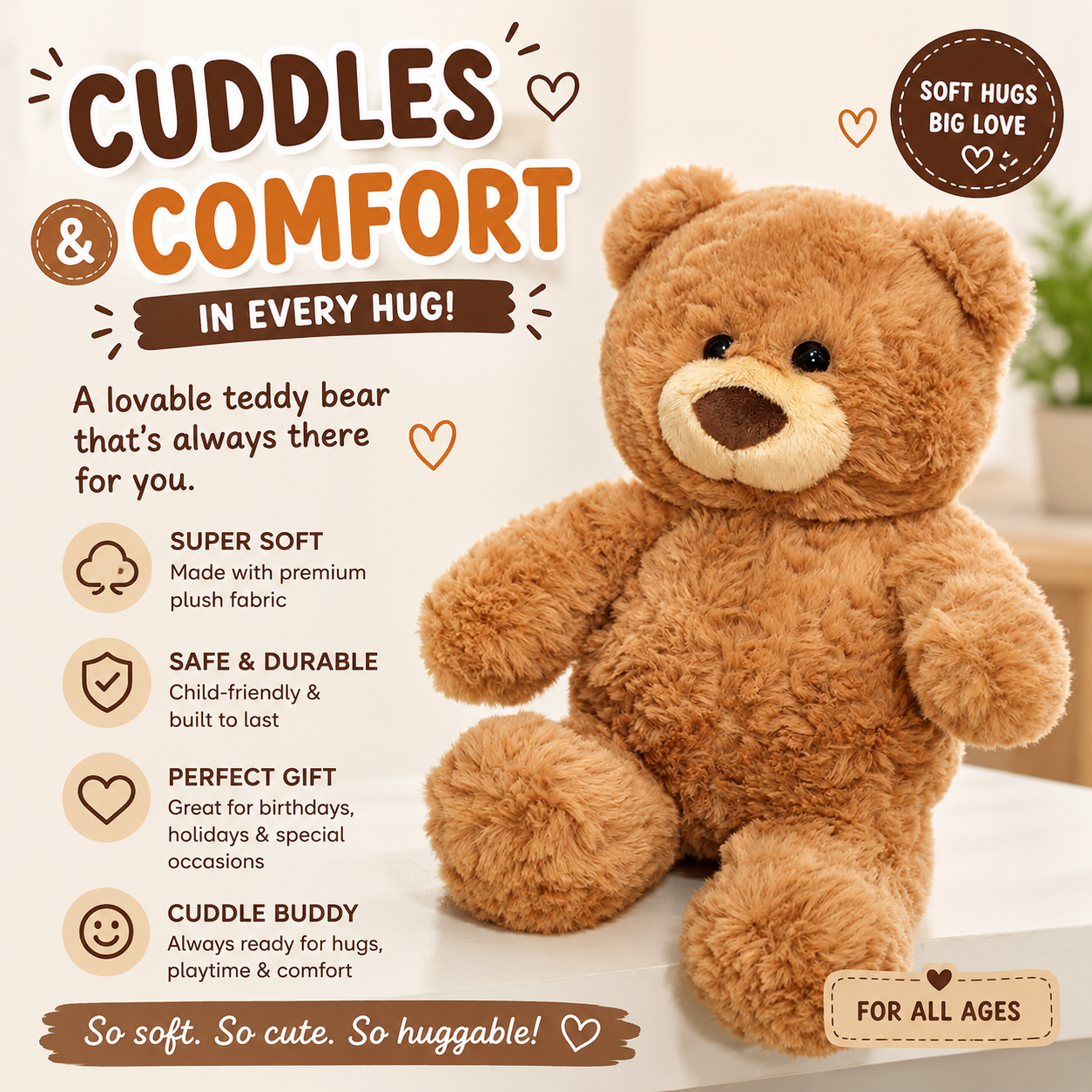 10inch Teddy Bear Stuffed Animal - Soft Teddy Bear Plushie Toys - Birthday Christmas Valentine's Day Gifts for Kid Boys Girls (Brown)