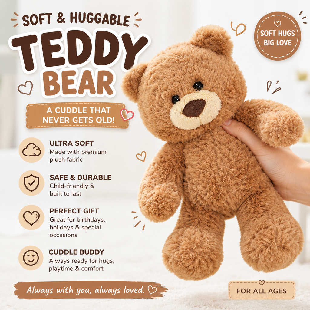 10inch Teddy Bear Stuffed Animal - Soft Teddy Bear Plushie Toys - Birthday Christmas Valentine's Day Gifts for Kid Boys Girls (Brown)