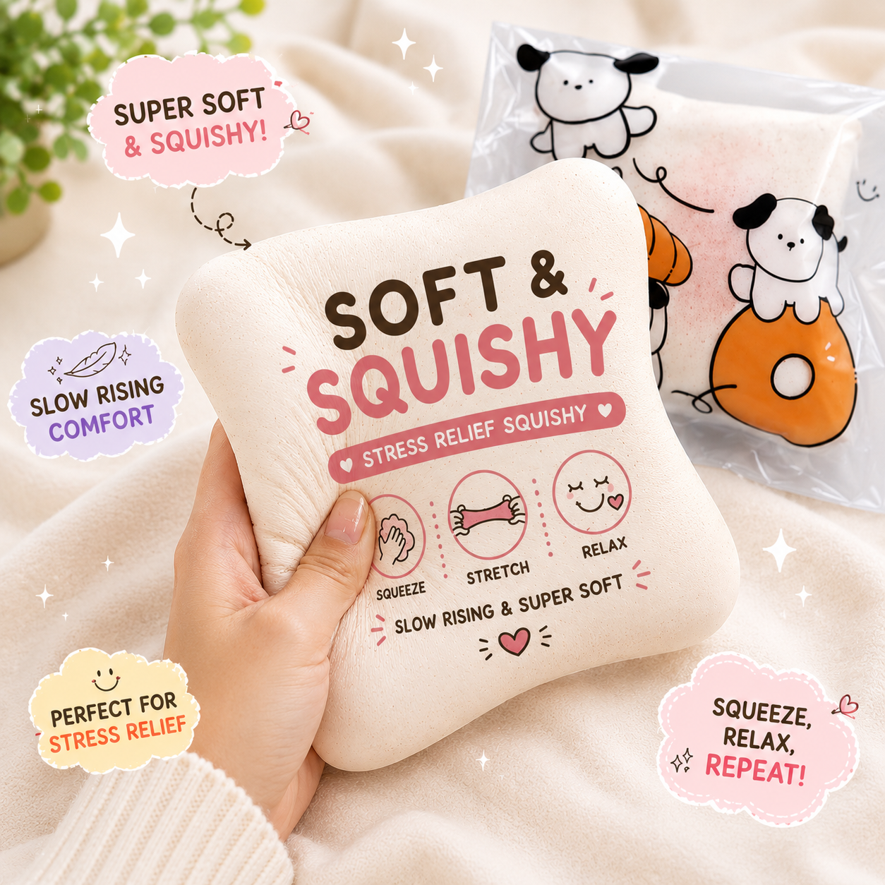 Bread Butter Squishy - Slow Rising Squishy Stocking Stuffers Stress Balls -Stress Relief & Fidget Toys for ADHD - Party Favor Gift (White)