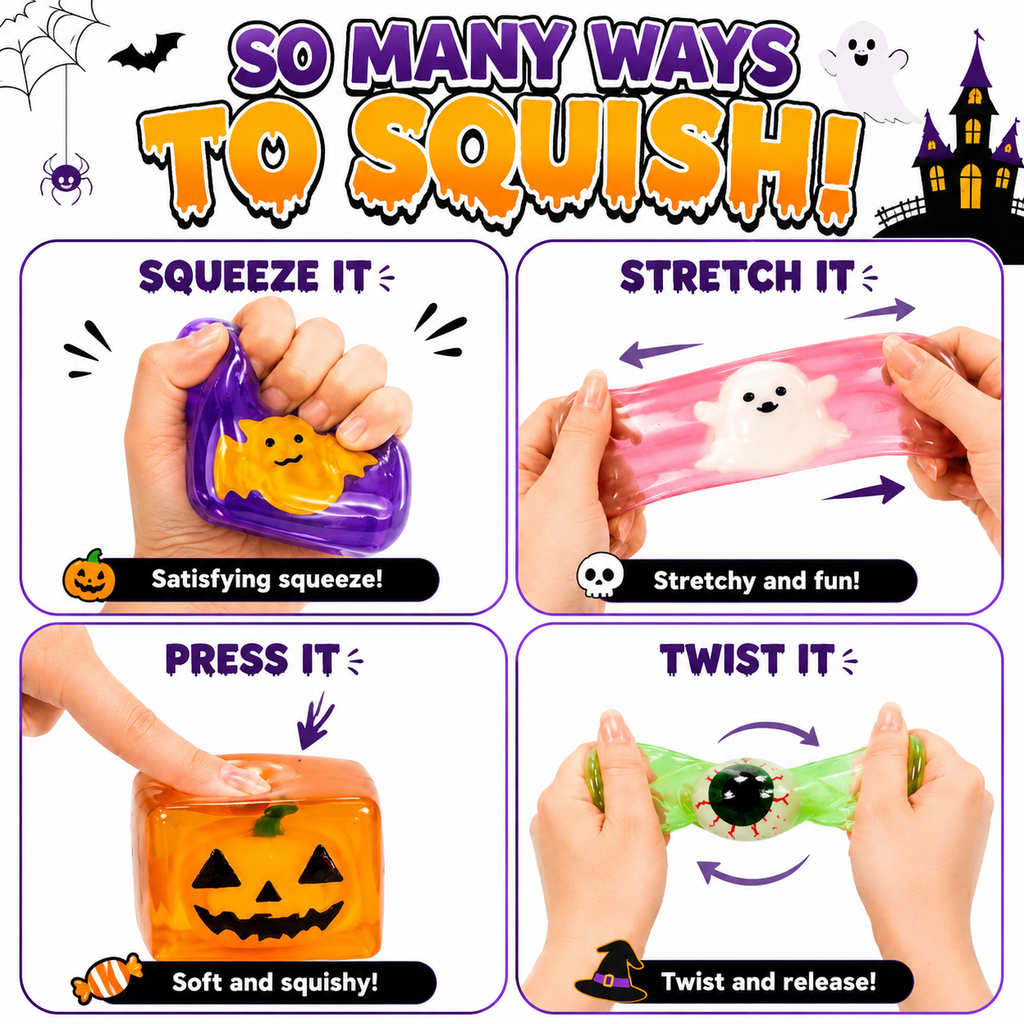 4 Pack Halloween Stress Cube Glow in the Dark Slow Rising Cube Squishy