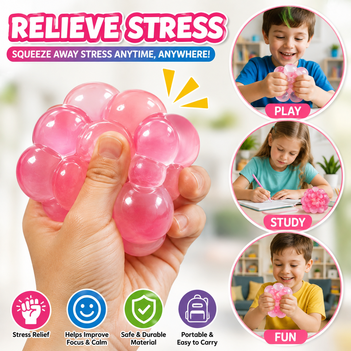 Squishy Stress Cube, High Density Stress Cube Fidget Toys, Slow Rising Sensory Stress Balls for Autism, Kids and Adults, Sugar Squishy Toys for Classroom Prizes, Cube Squishy for Party Favors (Blue)