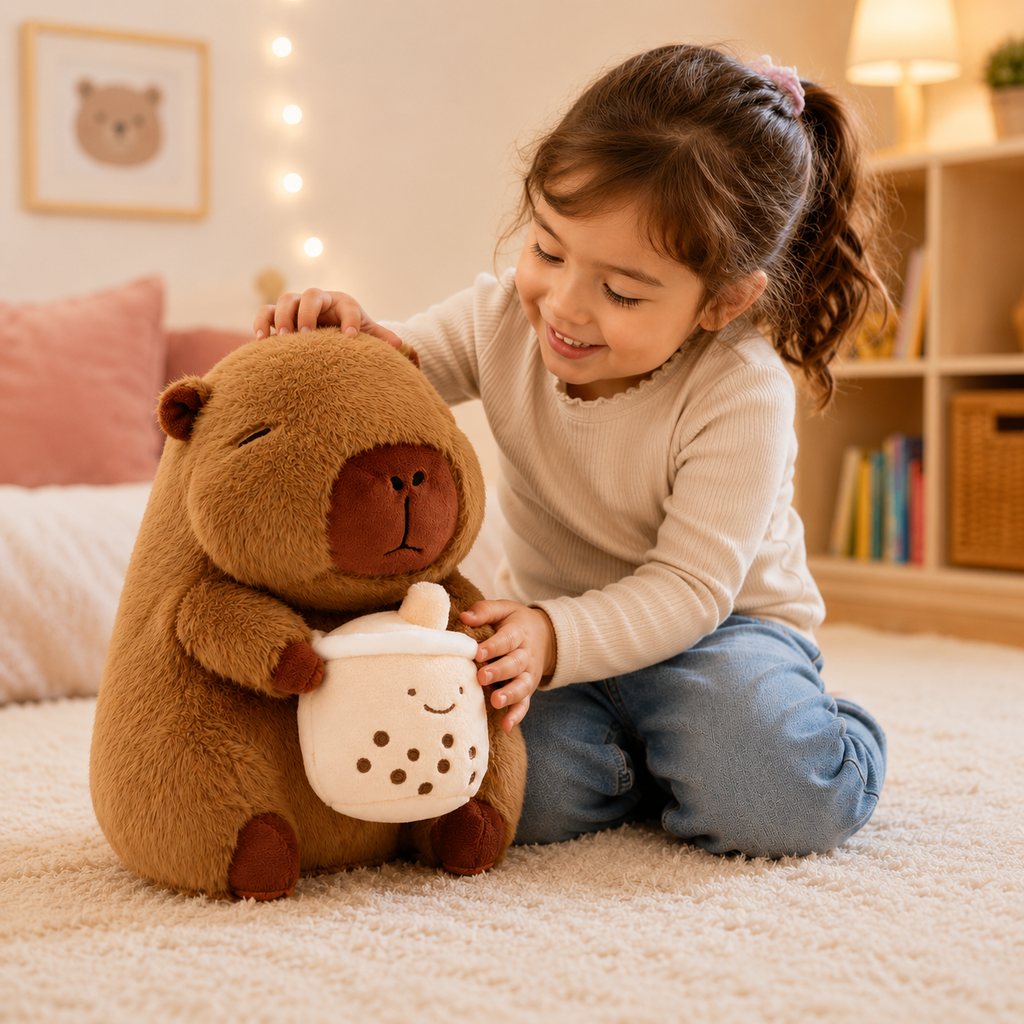 Cute Capybara Plush with Boba - 13-inch Kawaii Capybara Stuffed Animal Pillow Soft Stuffed Plush Toy - Capybara Party Decoration, Kawaii Hugging Gifts for Kids