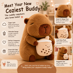 Cute Capybara Plush with Boba - 13-inch Kawaii Capybara Stuffed Animal Pillow Soft Stuffed Plush Toy - Capybara Party Decoration, Kawaii Hugging Gifts for Kids