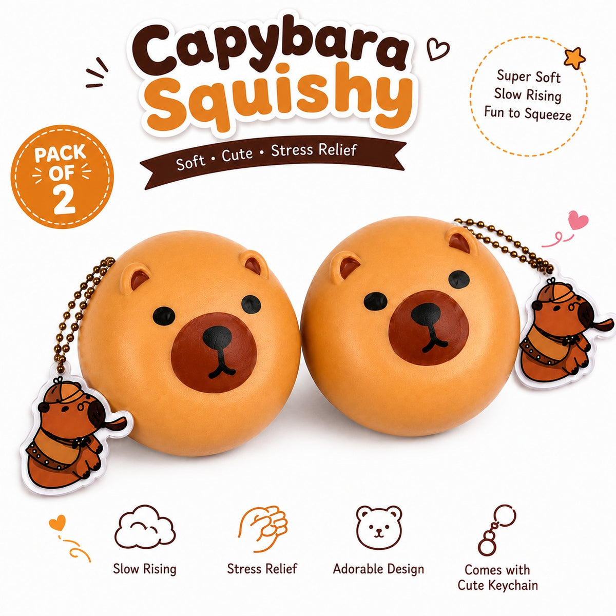 Capybara Squishies - Cute Capybara Animal Squeeze Balls - Anxiety Relief Fidget Squishies