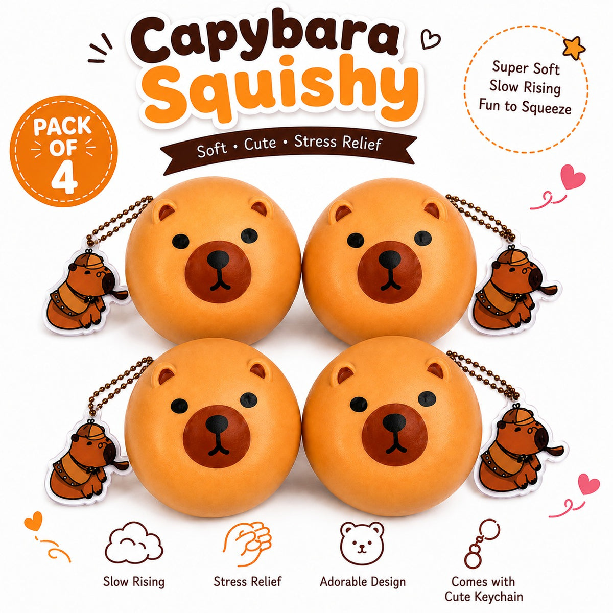 Capybara Squishies - Cute Capybara Animal Squeeze Balls - Anxiety Relief Fidget Squishies