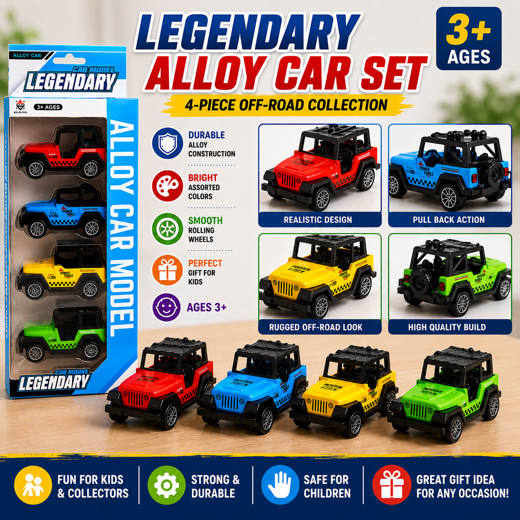 4-Pack 4x4 Off-Road SUV Toy Cars - Mini Pull Back Truck Vehicles Set - Jeep-Like Styling for Kids & Toddlers - Party Favors and Birthday Gifts