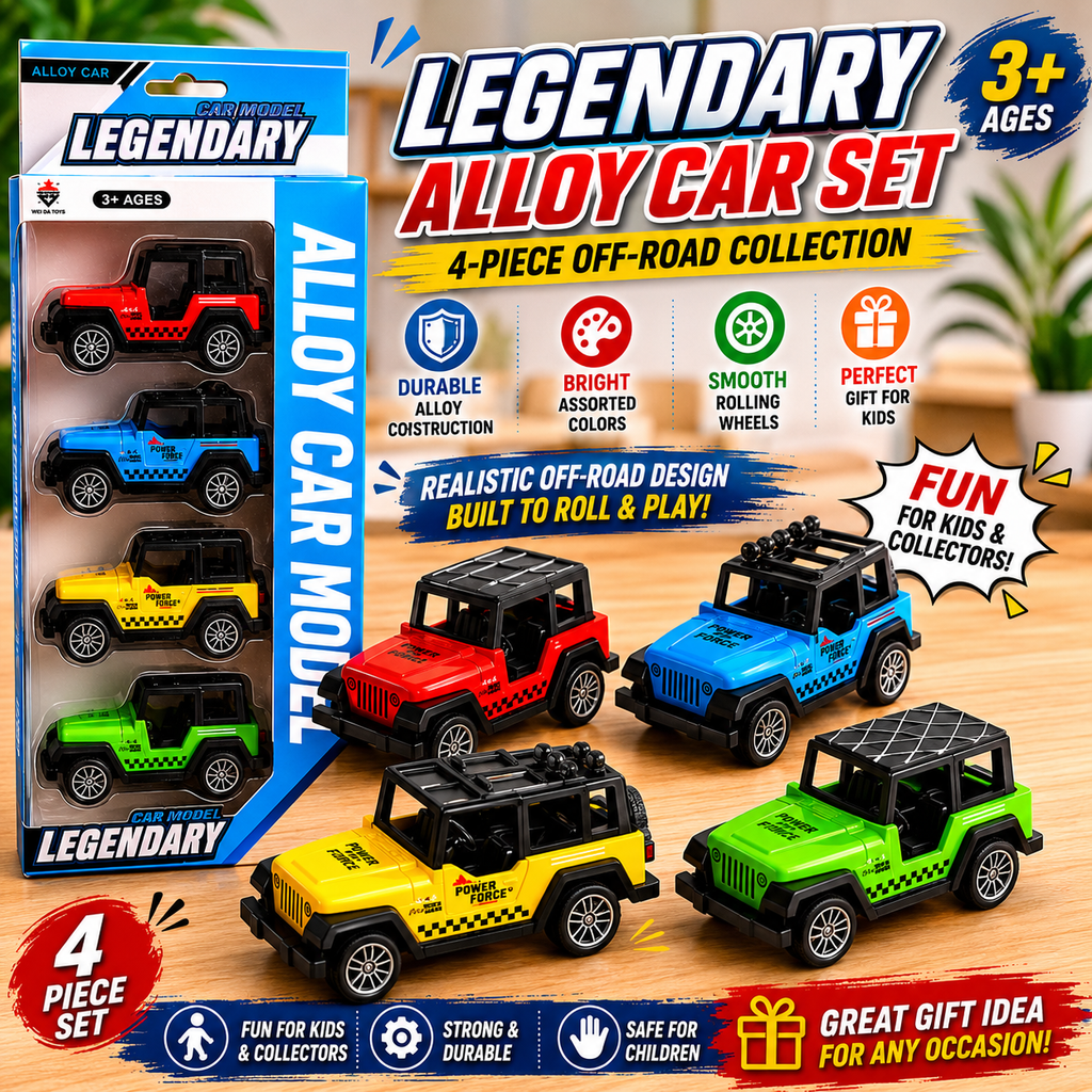 4-Pack 4x4 Off-Road SUV Toy Cars - Mini Pull Back Truck Vehicles Set - Jeep-Like Styling for Kids & Toddlers - Party Favors and Birthday Gifts