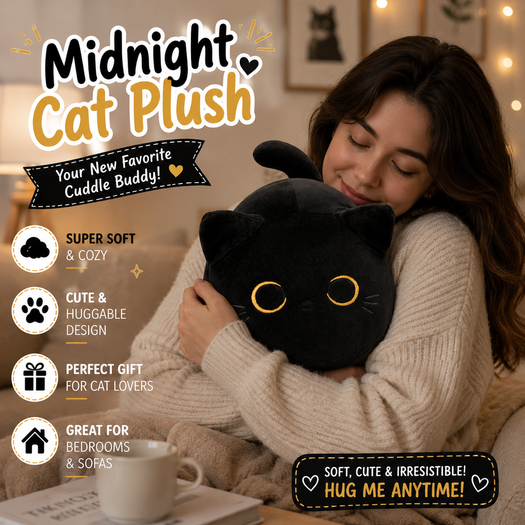 Soft Black Cat Plush Toy Pillow - Stuffed Animal for Kids, Boys & Girls Gifts