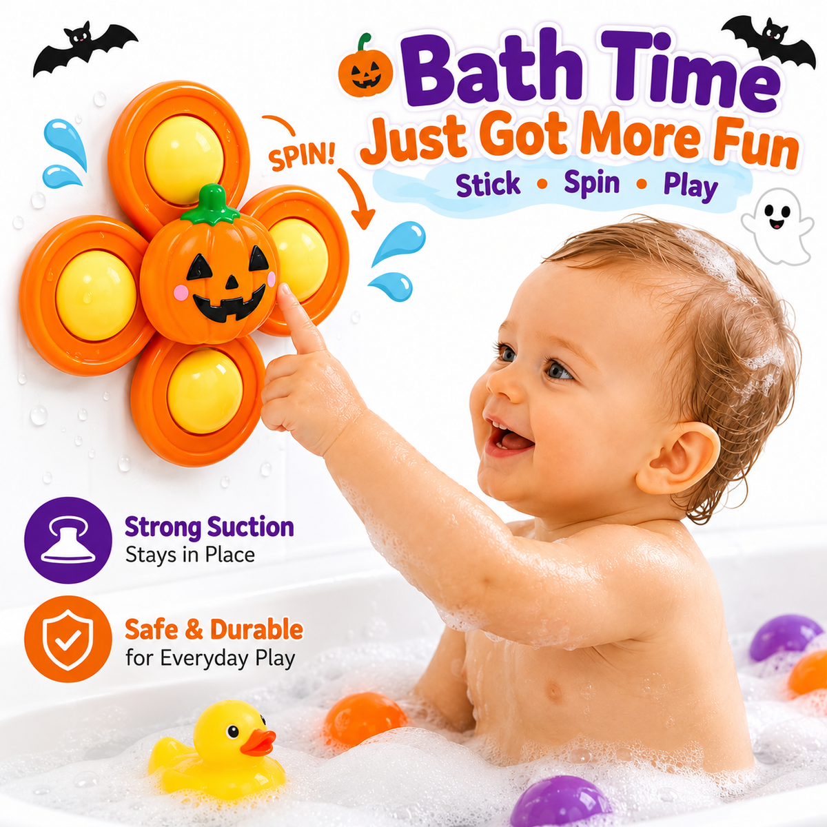 Halloween Suction Cup Spinner Bath Toys Travel Toys for Baby Boy Girl