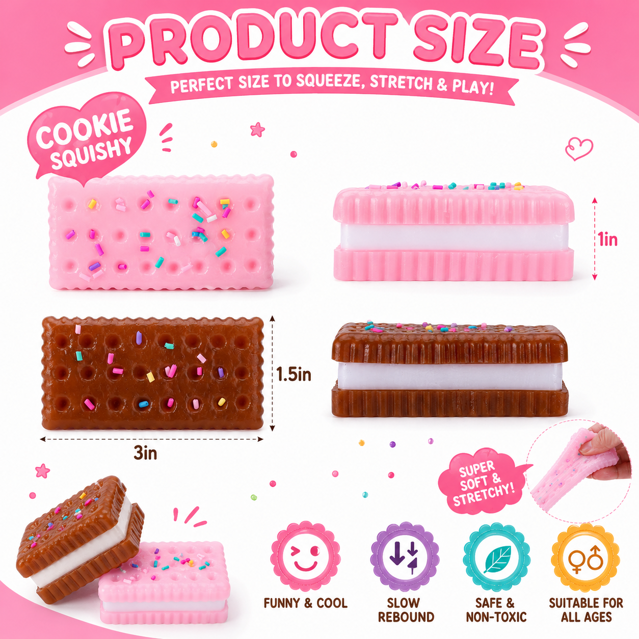 Silicone Stress Relief Squishy - 2 PCS Cookie Sticky Taba Squishy Fidget Toys Adults - Ultra-Soft Squeeze Toys - Fun Silicone Enjoy Decompression Toy - Soft and Relaxing Squeezing Toy