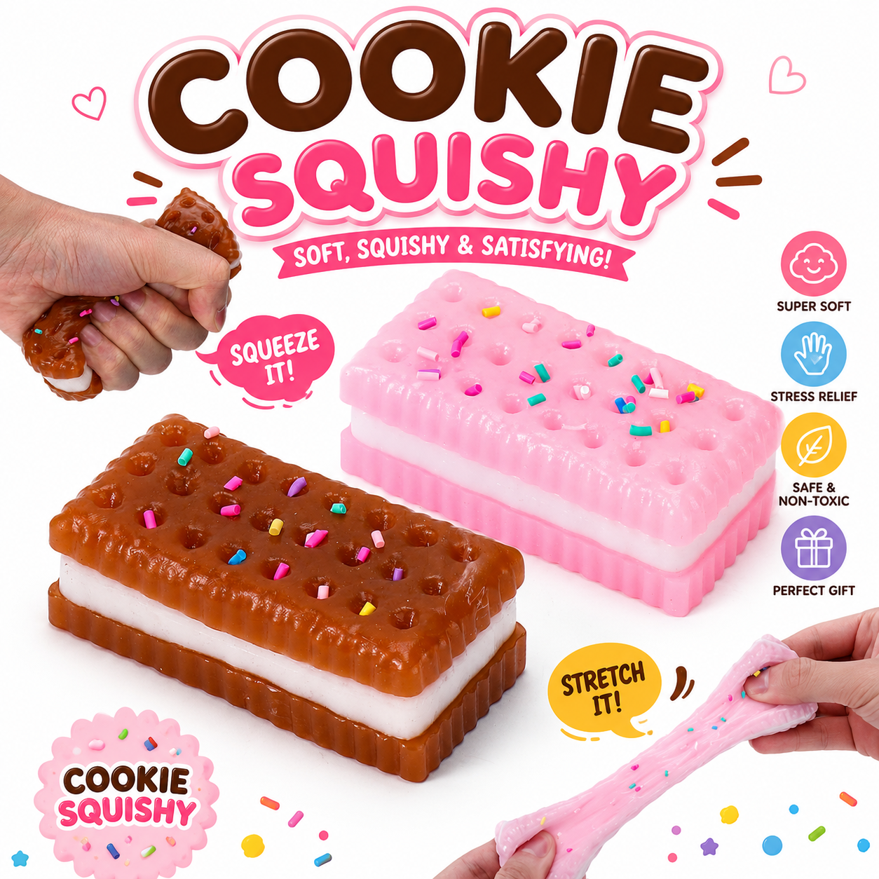 Silicone Stress Relief Squishy - 2 PCS Cookie Sticky Taba Squishy Fidget Toys Adults - Ultra-Soft Squeeze Toys - Fun Silicone Enjoy Decompression Toy - Soft and Relaxing Squeezing Toy